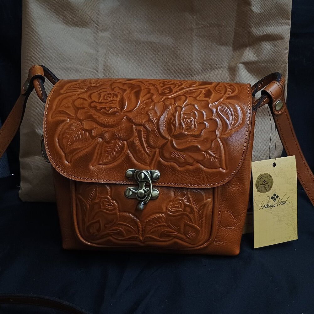 Patricia Nash 10-year Anniversary Rose Tooled Vintage Veg Tan Handbag